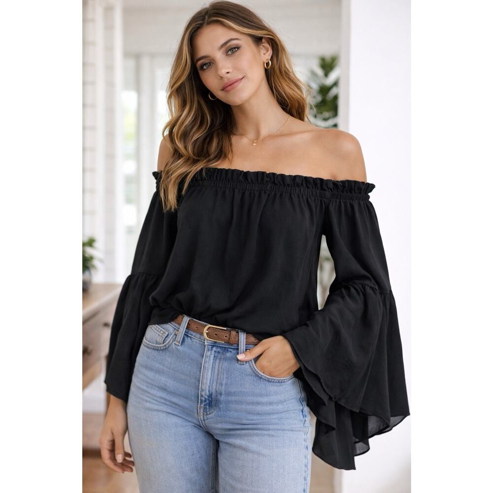 Ashley Stewart Women’s Textured Off The Shoulder Blouse Black 14/16
